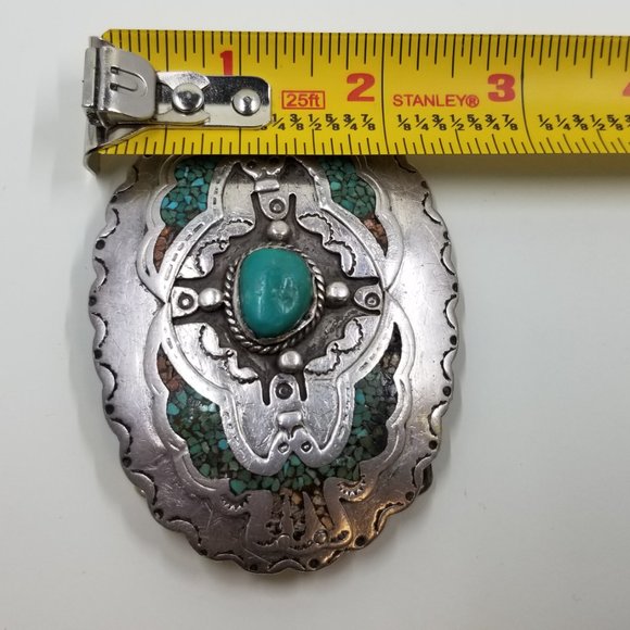 Indian American Southwest Silver Turquoise Vintage Retro Belt Buckle 3\